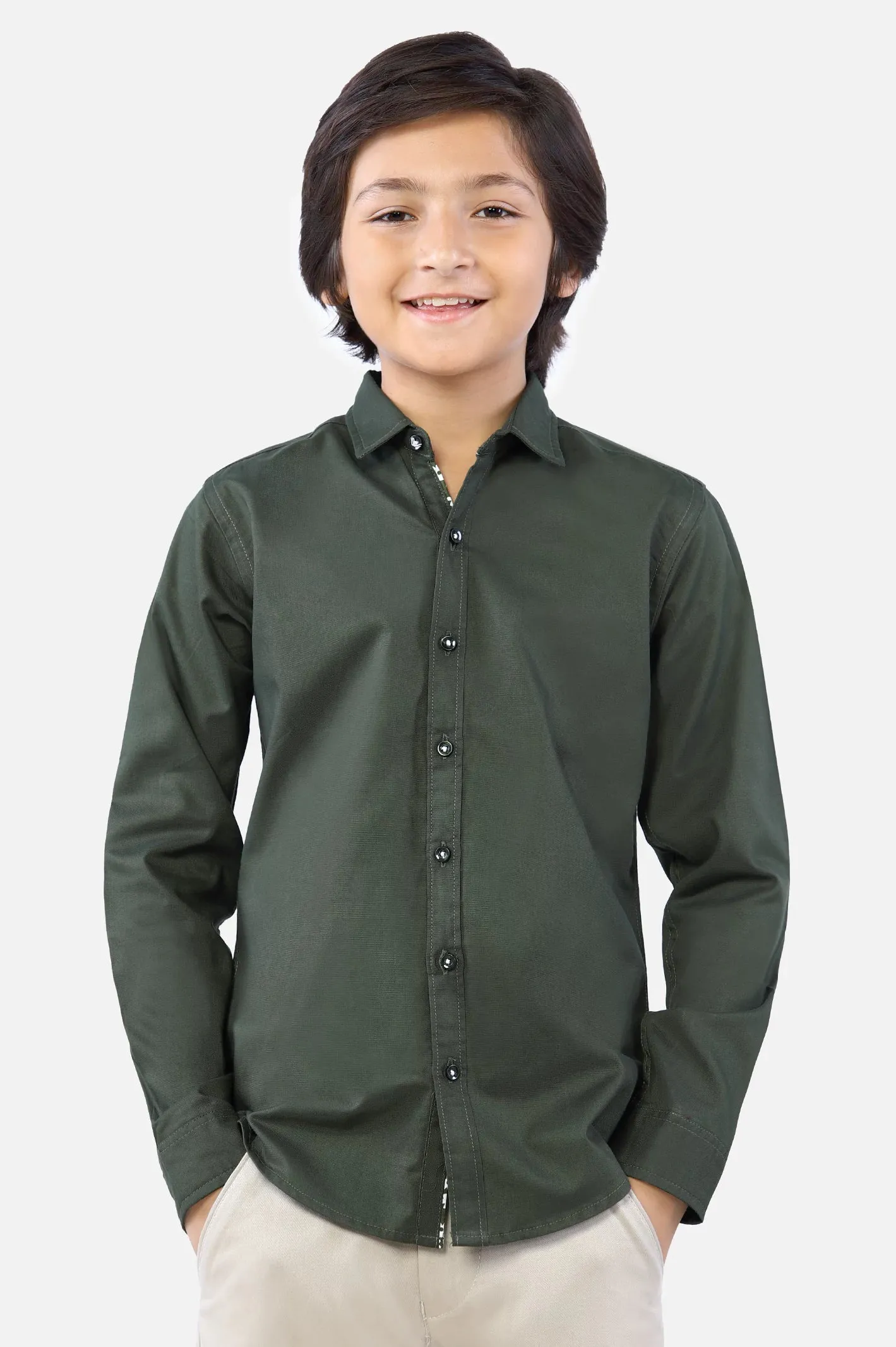 Olive Plain Casual Shirt
