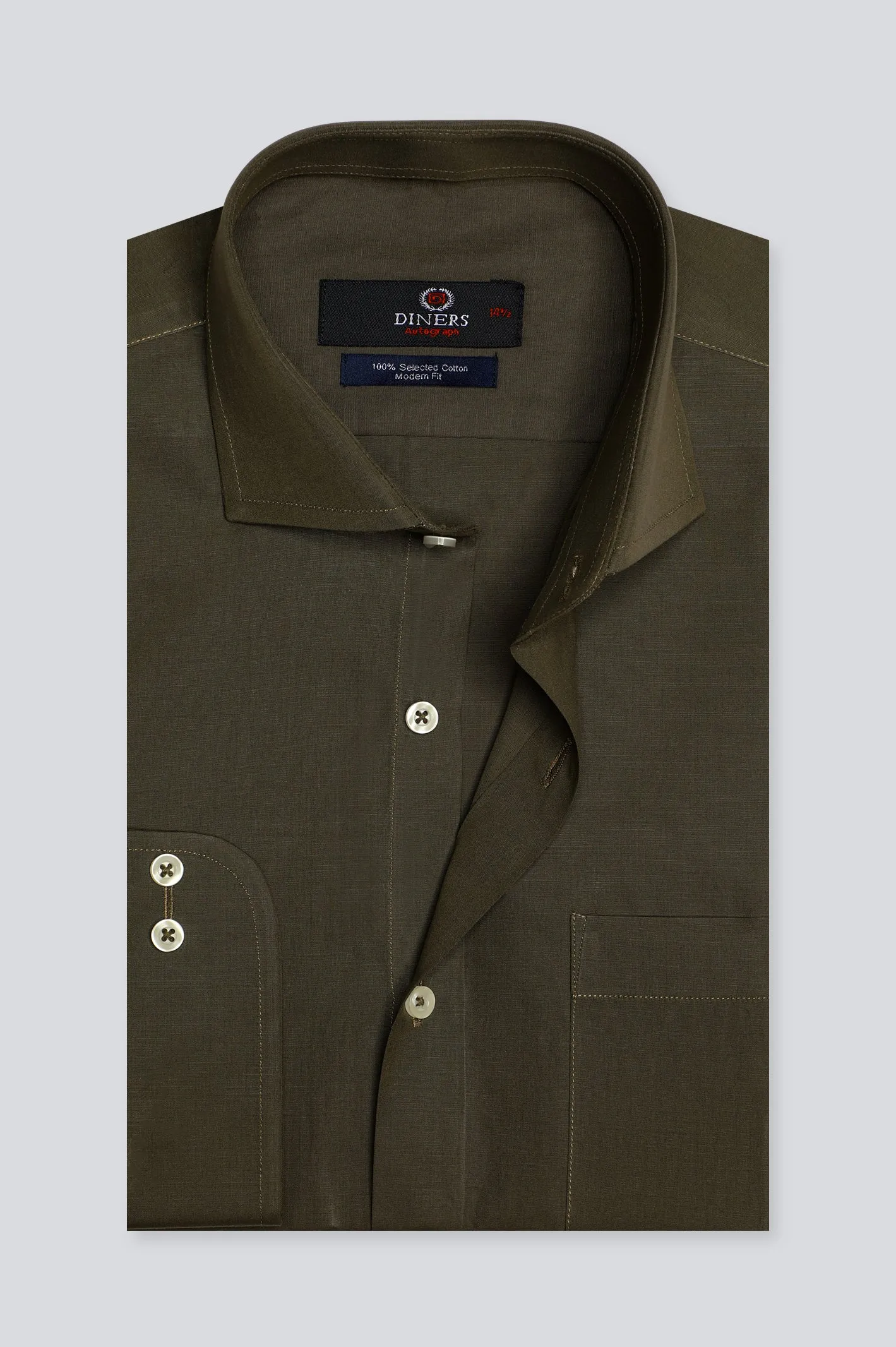 Olive Plain Formal Autograph Shirt