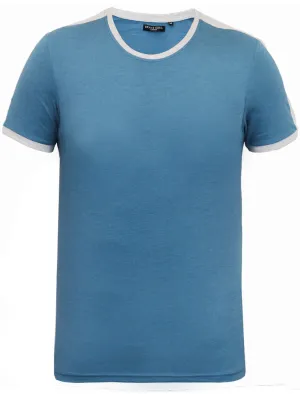Pete Shoulder Panel Jersey Marl Ringer T-Shirt in Blue