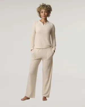 Pink Tint Split Crewneck Waffle Knit Sleep Set