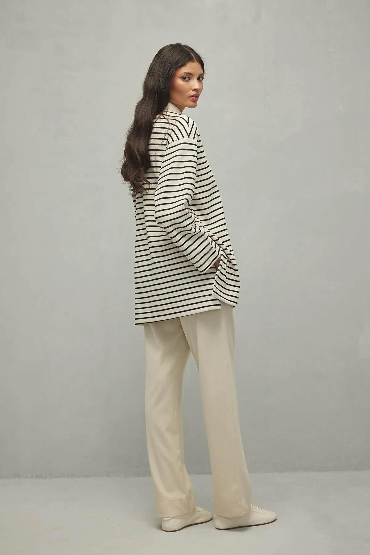 Polo Neck Sweatshirt Black Striped