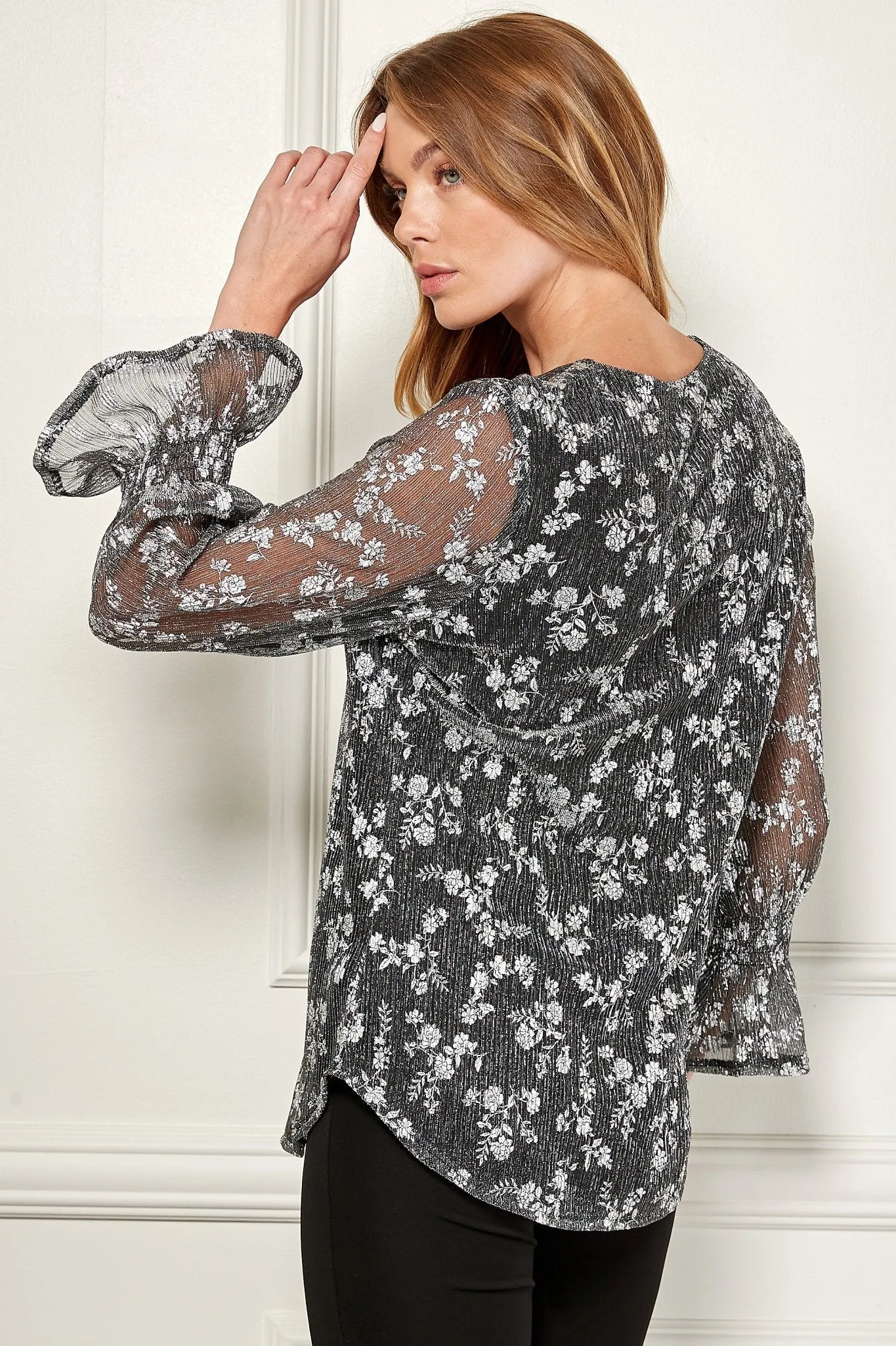 Poppi Long Ruffle Sleeve V-Neck Blouse