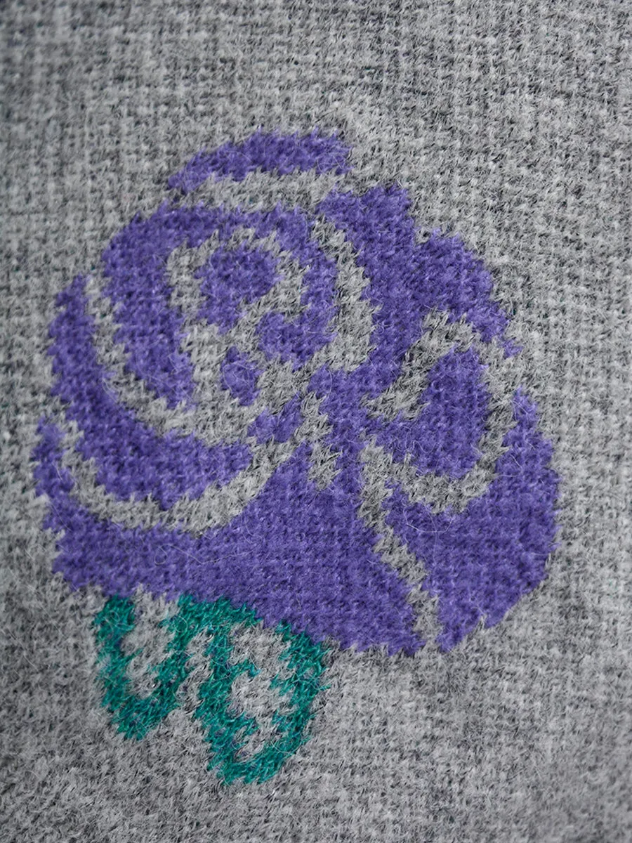 Purple Floral Knitted Cardigan