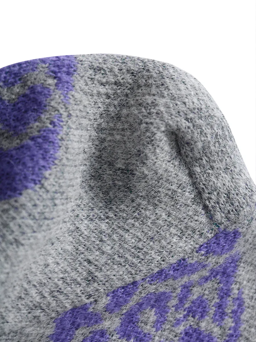 Purple Floral Knitted Cardigan