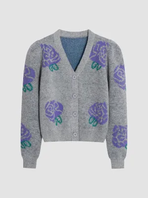 Purple Floral Knitted Cardigan
