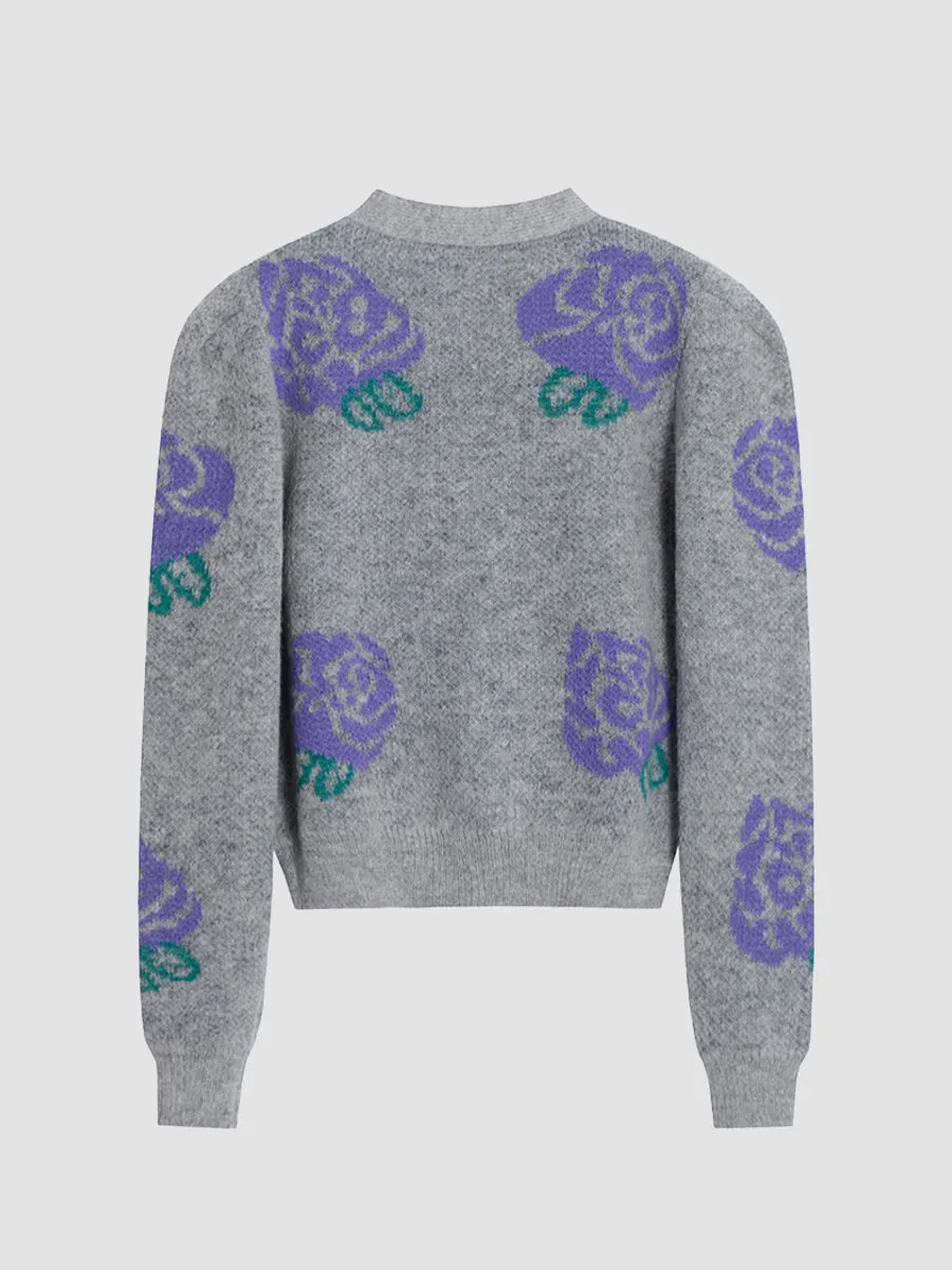Purple Floral Knitted Cardigan
