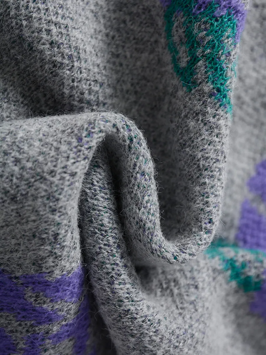 Purple Floral Knitted Cardigan
