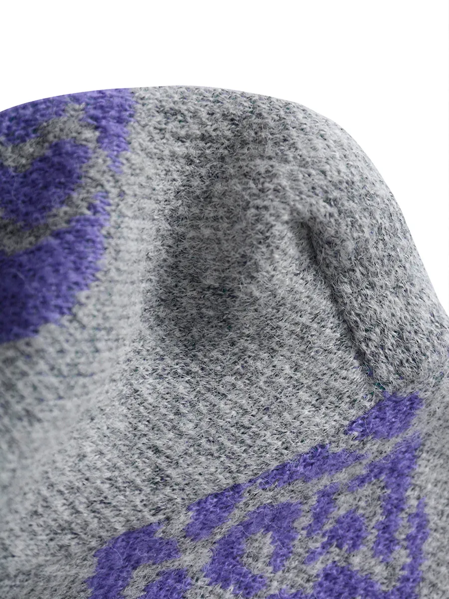 Purple Floral Knitted Cardigan