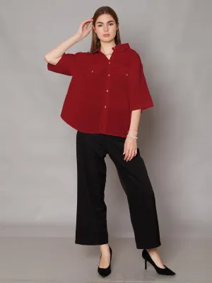 Red Textured Relaxed Fit Shirt
