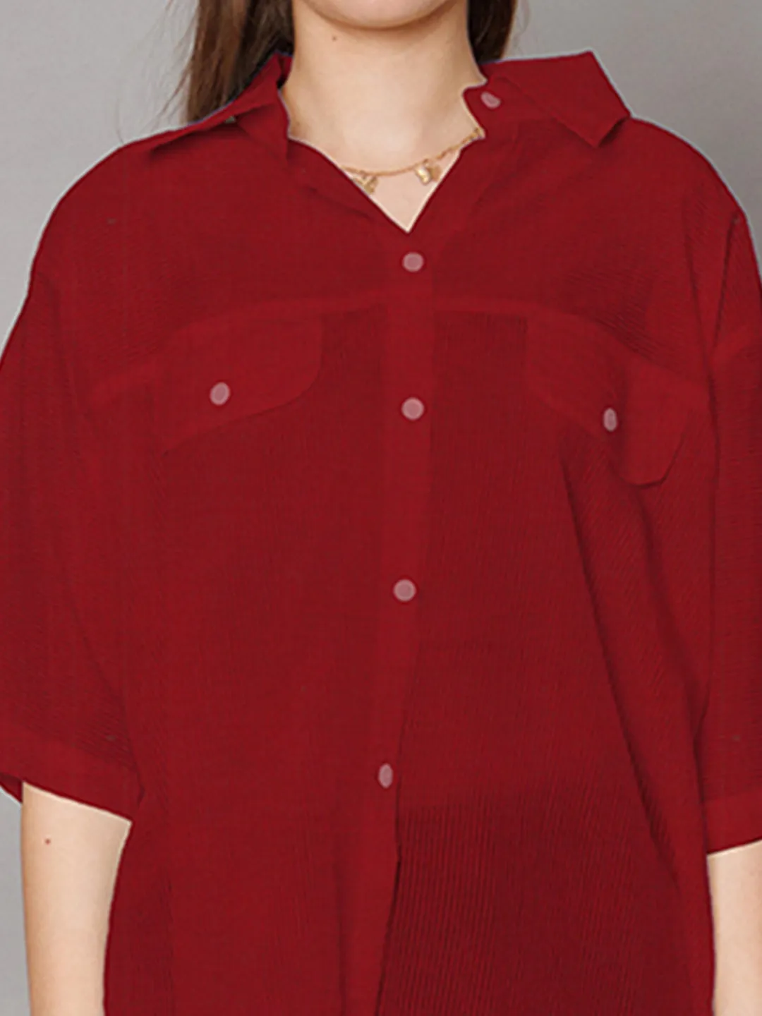 Red Textured Relaxed Fit Shirt