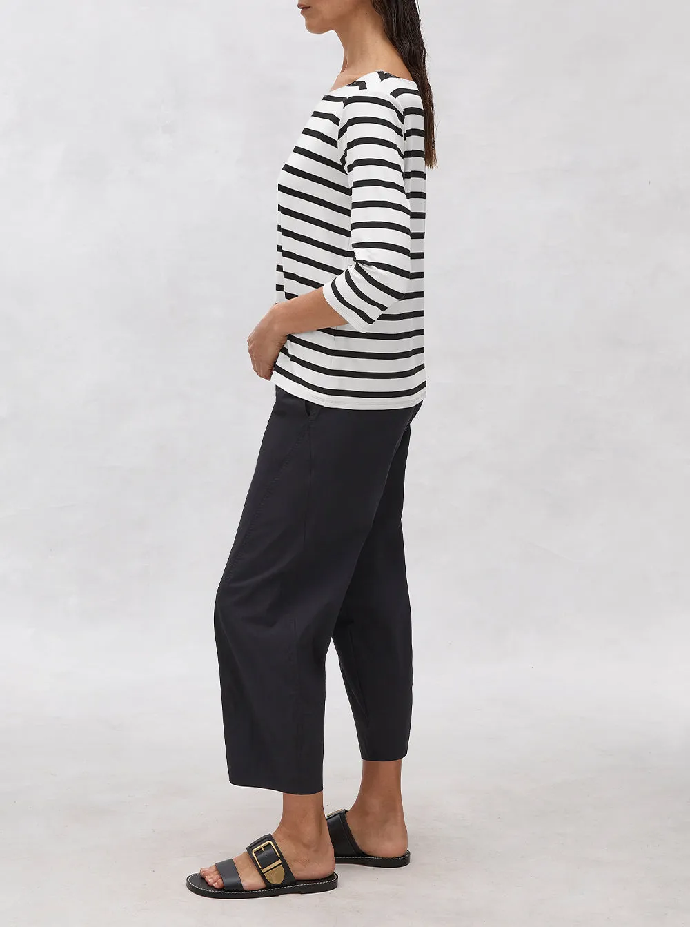 Relaxed Boat Neck - White/Black Trunk Stripe Knit