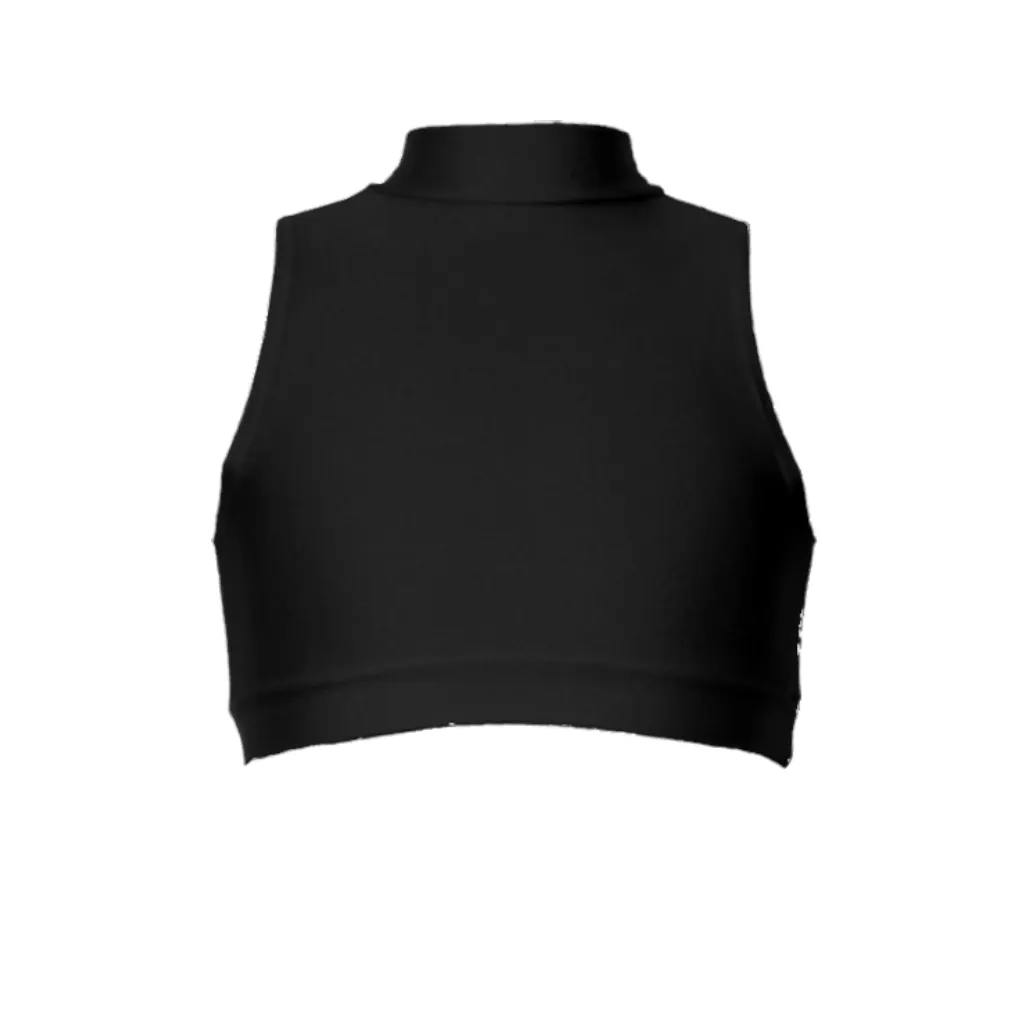 ROSIE - NYLON LYCRA SLEEVELESS POLO NECK CROP TOP - BLACK