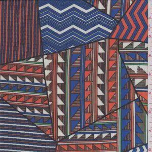 Royal/Orange Triangle Patchwork Polyester Chiffon Fabric