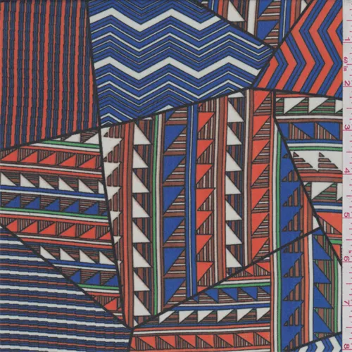 Royal/Orange Triangle Patchwork Polyester Chiffon Fabric