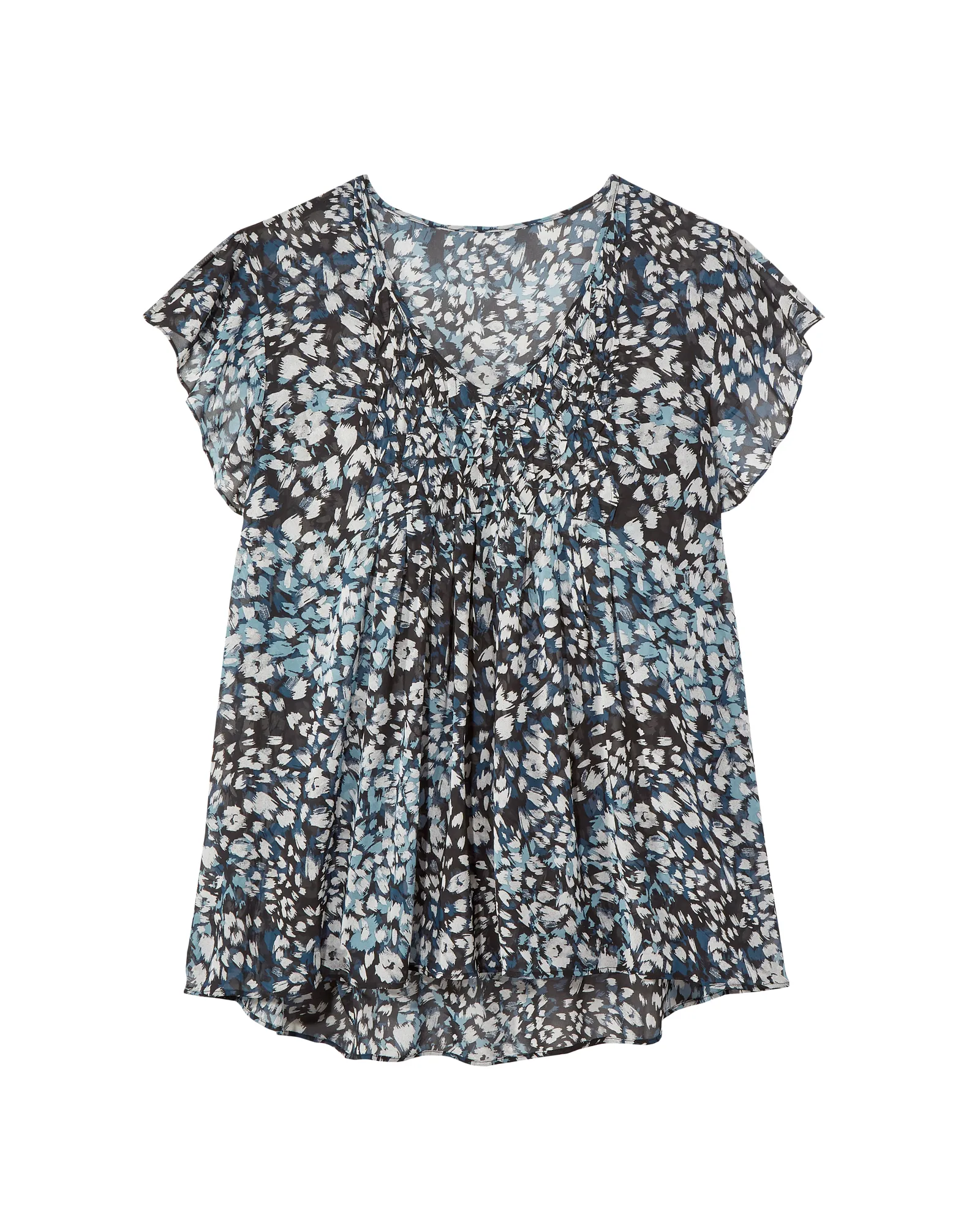 Ruthie Flutter Sleeve Blouse with Pleating | Black / Light Grey