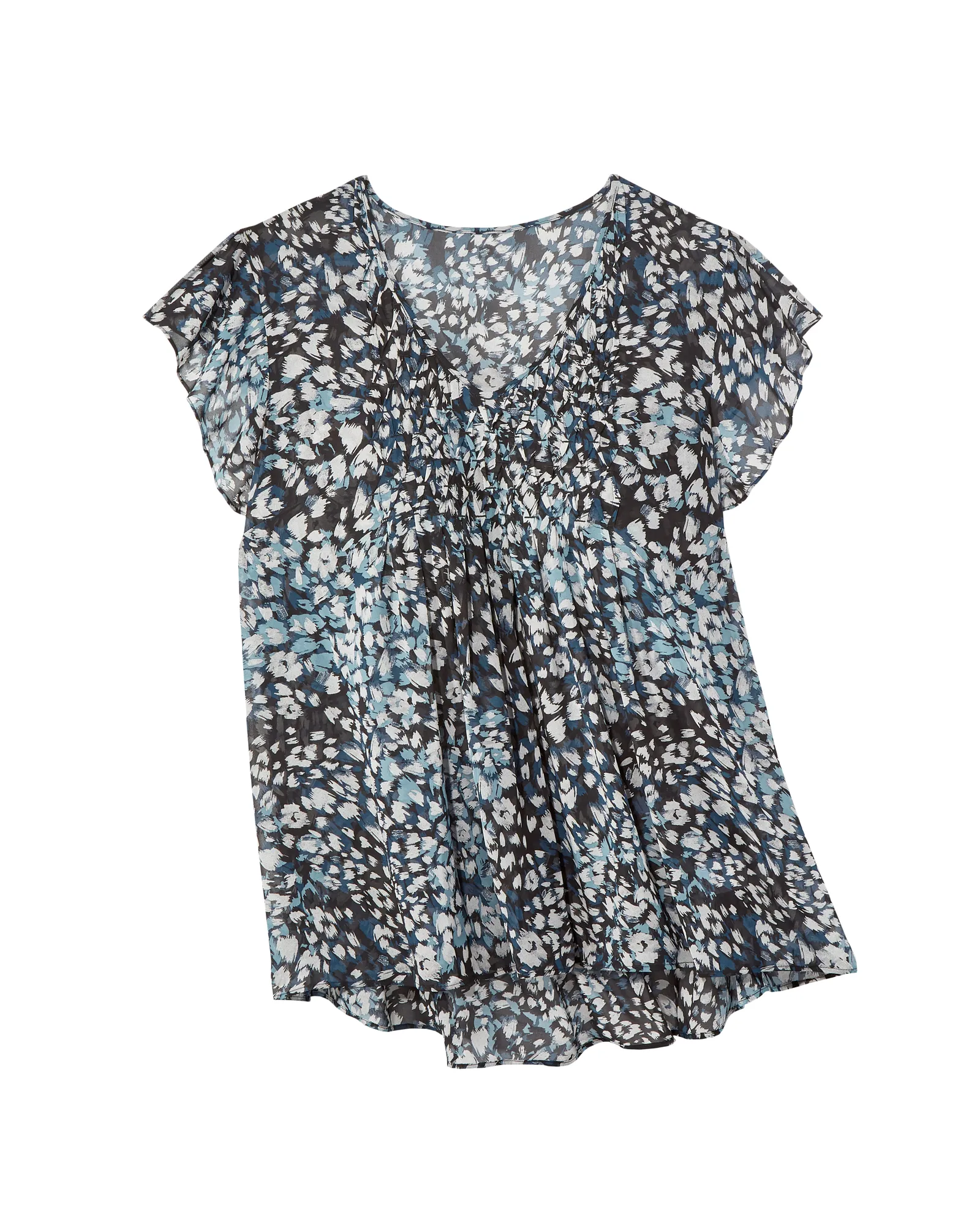 Ruthie Flutter Sleeve Blouse with Pleating | Black / Light Grey