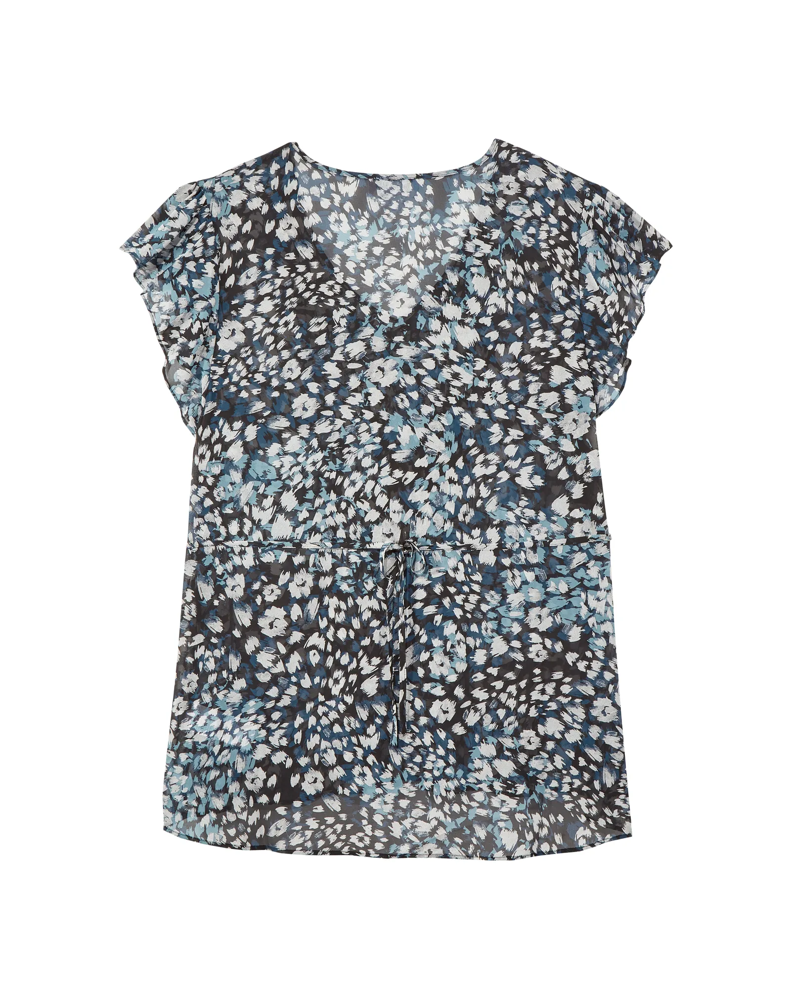 Ruthie Flutter Sleeve Blouse with Pleating | Black / Light Grey