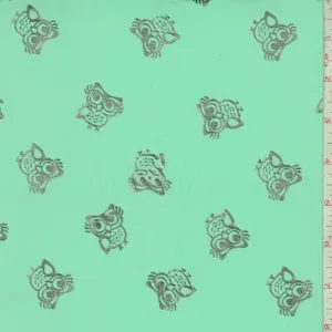 Seafoam Green/Silver Owl Georgette Fabric