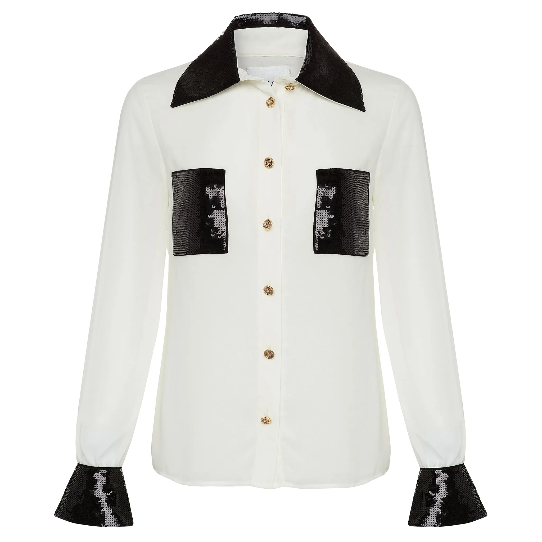 Sequins Shirt - Ivory with Black Sequins