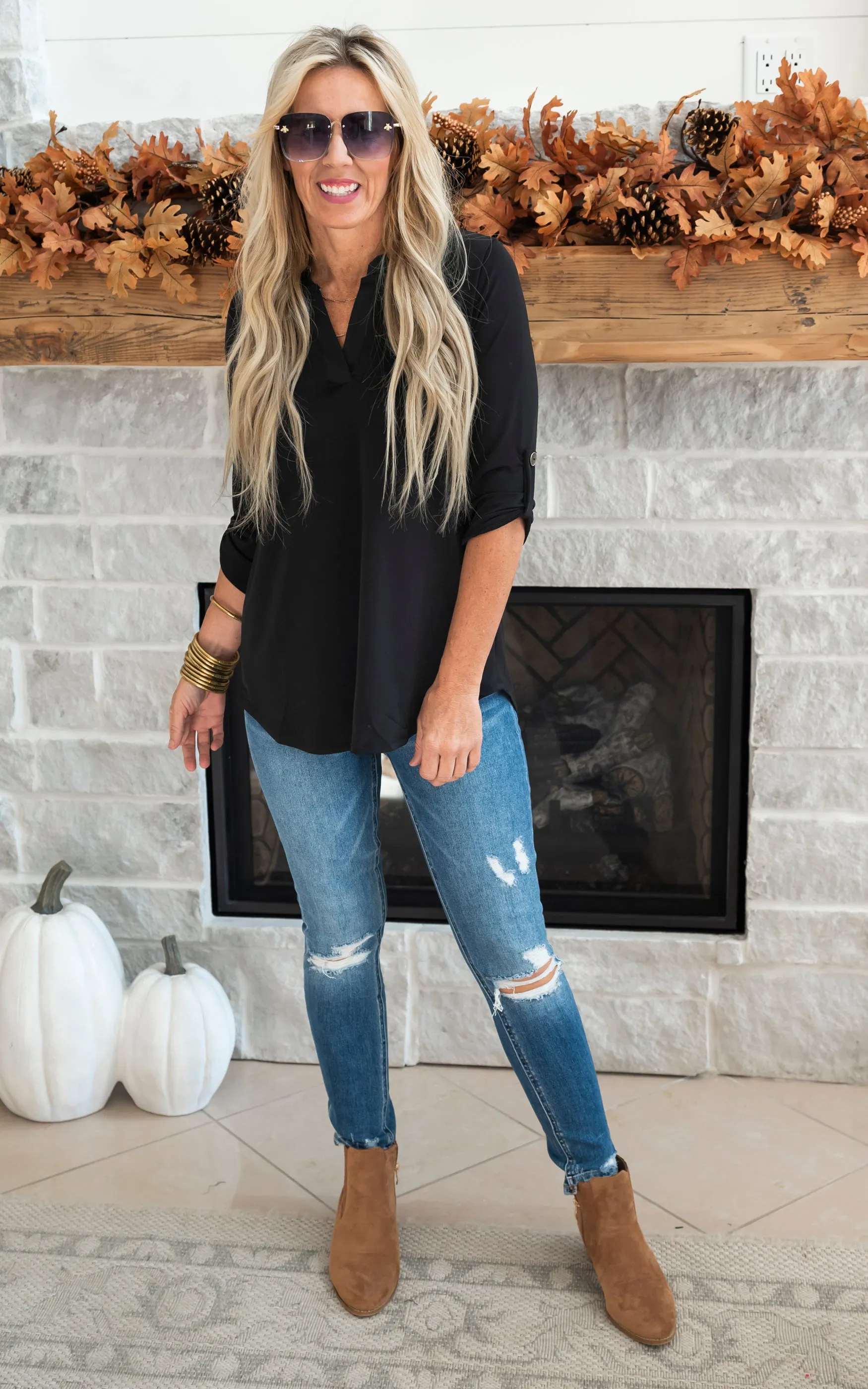 Shiny Gabby 3/4 Sleeve Top - Final Sale