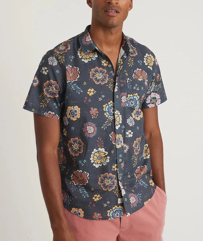 Short Sleeve Cotton Plain Weave Shirt in Vintage Dark Floral