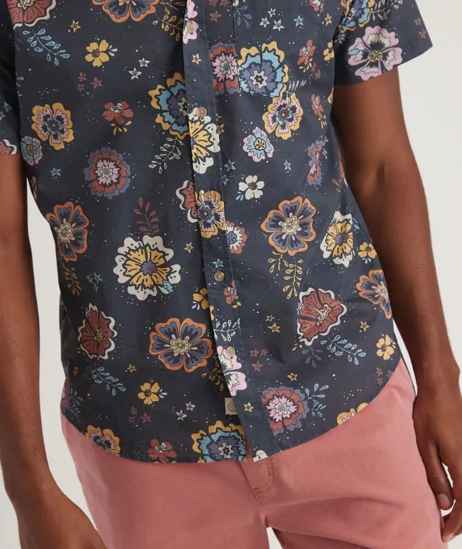 Short Sleeve Cotton Plain Weave Shirt in Vintage Dark Floral