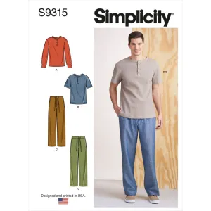 Simplicity Sewing Pattern S9315 Men's Knit Tops and Pants