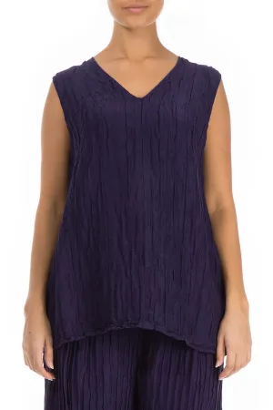 Sleeveless Crinkled Royal Purple Silk Linen Top