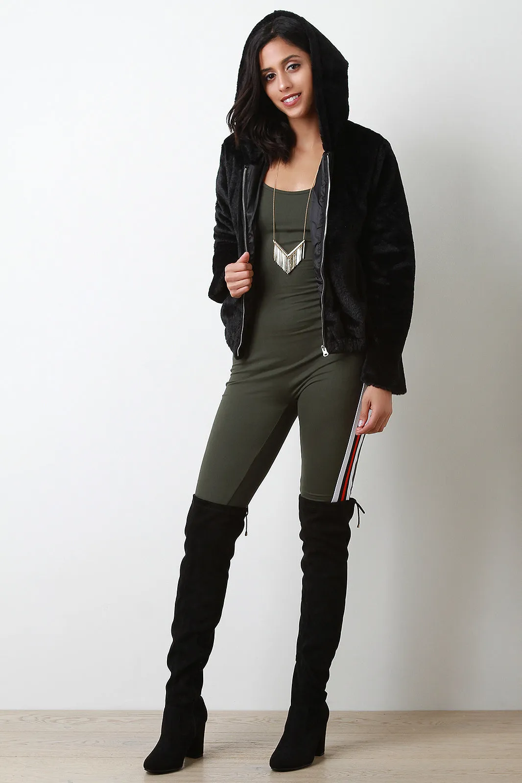 Soft Faux Fur Hooded Zip-Up Jacket