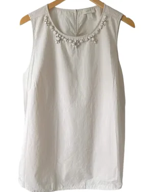 Soft Summer Oyster Jeweled Sleeveless Blouse