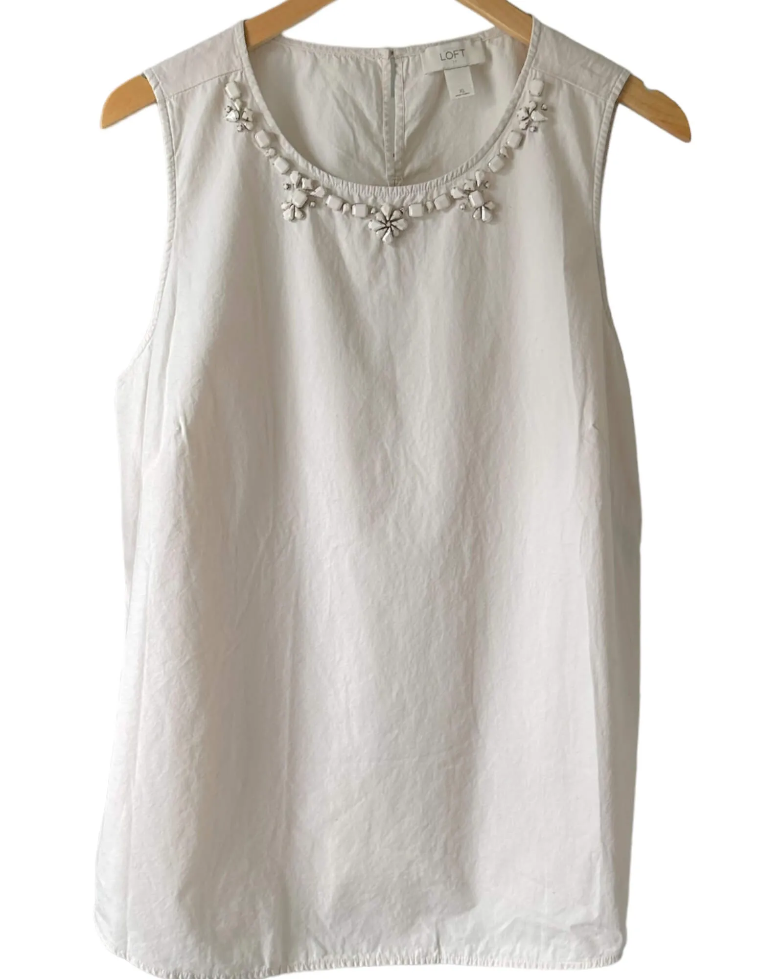 Soft Summer Oyster Jeweled Sleeveless Blouse
