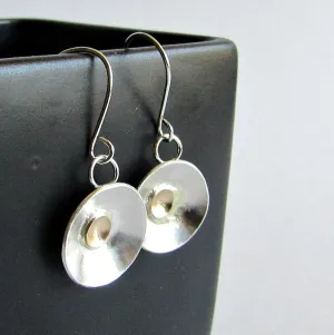 Sterling Silver and 14 K Gold Domed Disc Earrings