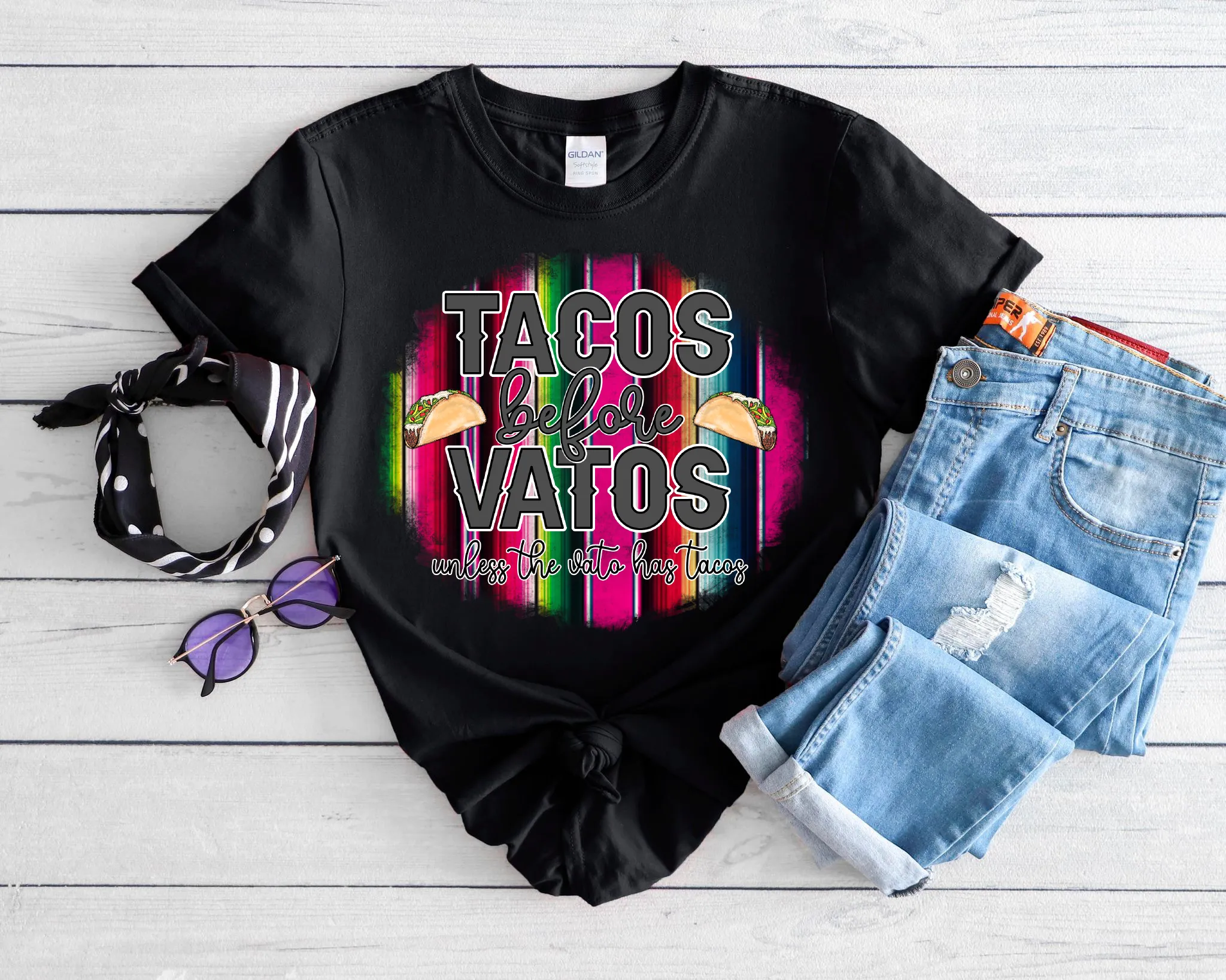 Tacos Before Vatos Black Graphic Tee