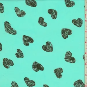 Turquoise/Onyx Heart Georgette Fabric