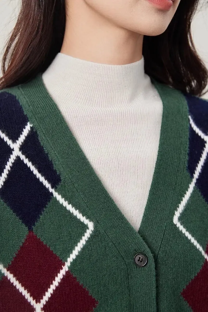 Vintage 100 Wool Argyle V-Neck Cardigan Sweater Vest