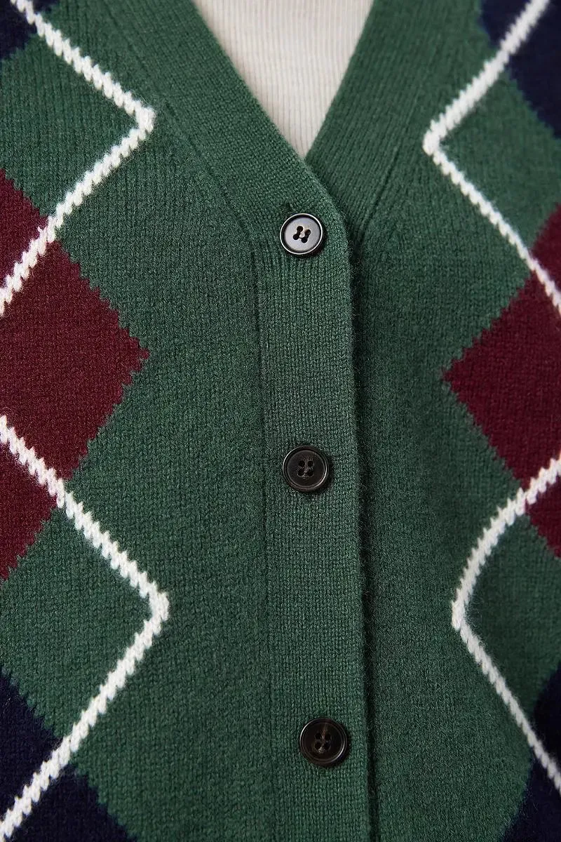 Vintage 100 Wool Argyle V-Neck Cardigan Sweater Vest
