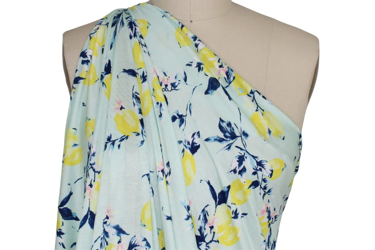 When Life Hands You... Extra Wide Rayon Jersey - Yellow/Blue/Pink on Mint
