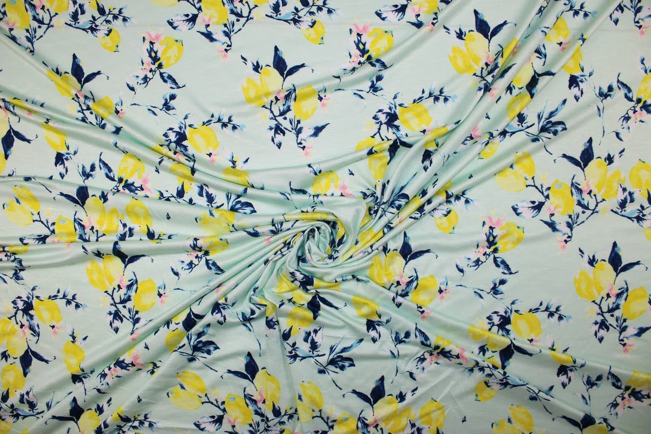 When Life Hands You... Extra Wide Rayon Jersey - Yellow/Blue/Pink on Mint