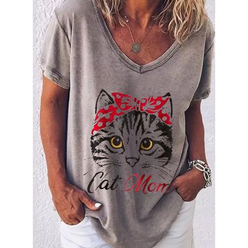 Women's 3d Cats Print Black Kawaii V-neck T-Shirt