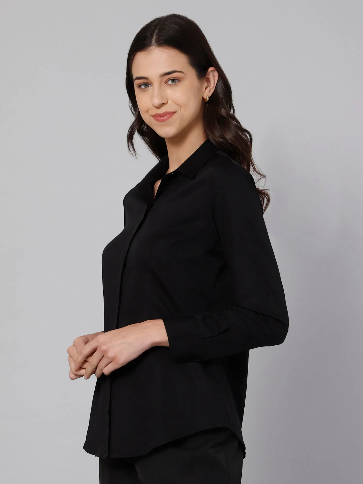 Women's Formal Slim Fit Black Regular Full Sleeve  Shirt