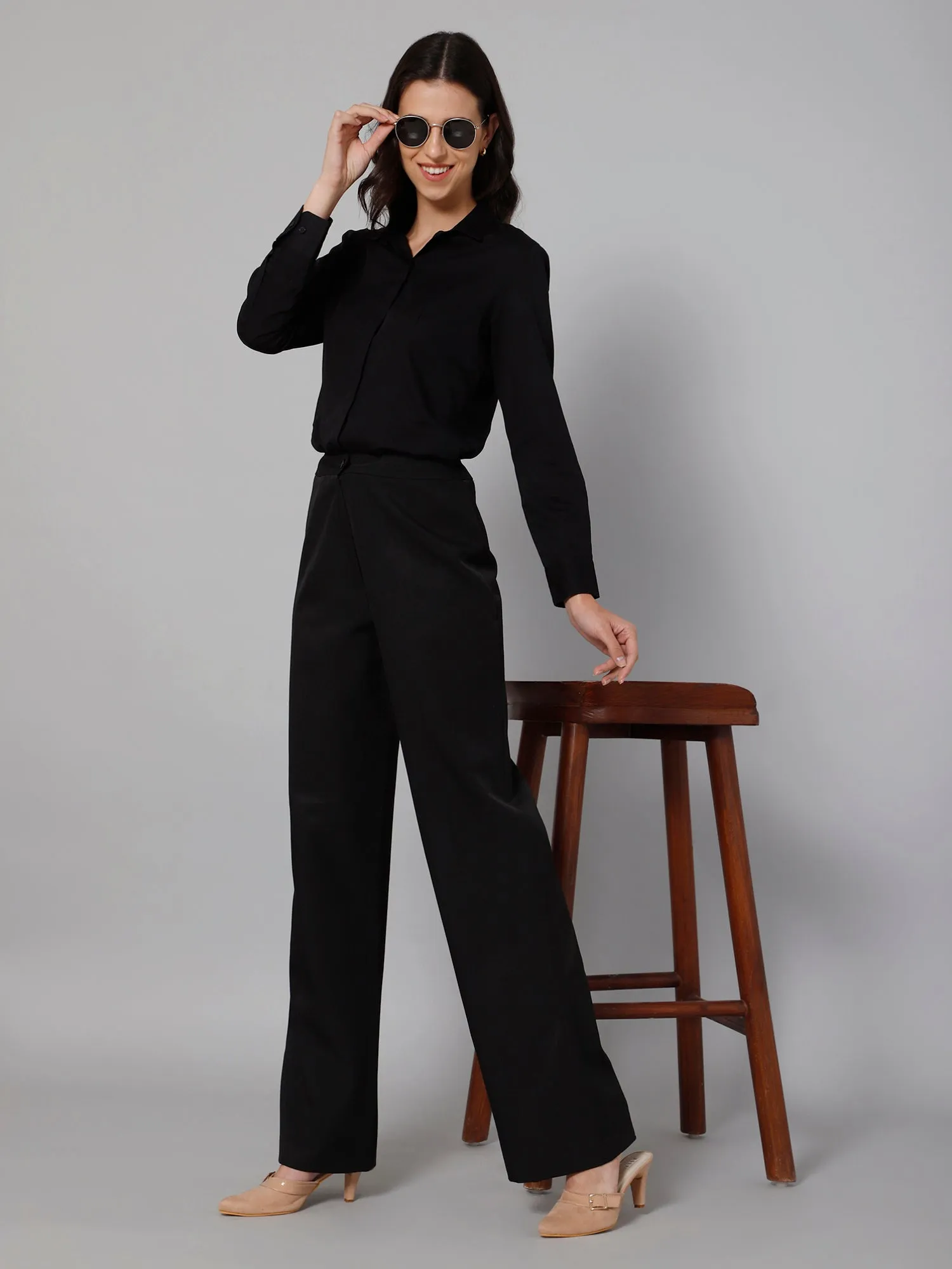 Women's Formal Slim Fit Black Regular Full Sleeve  Shirt