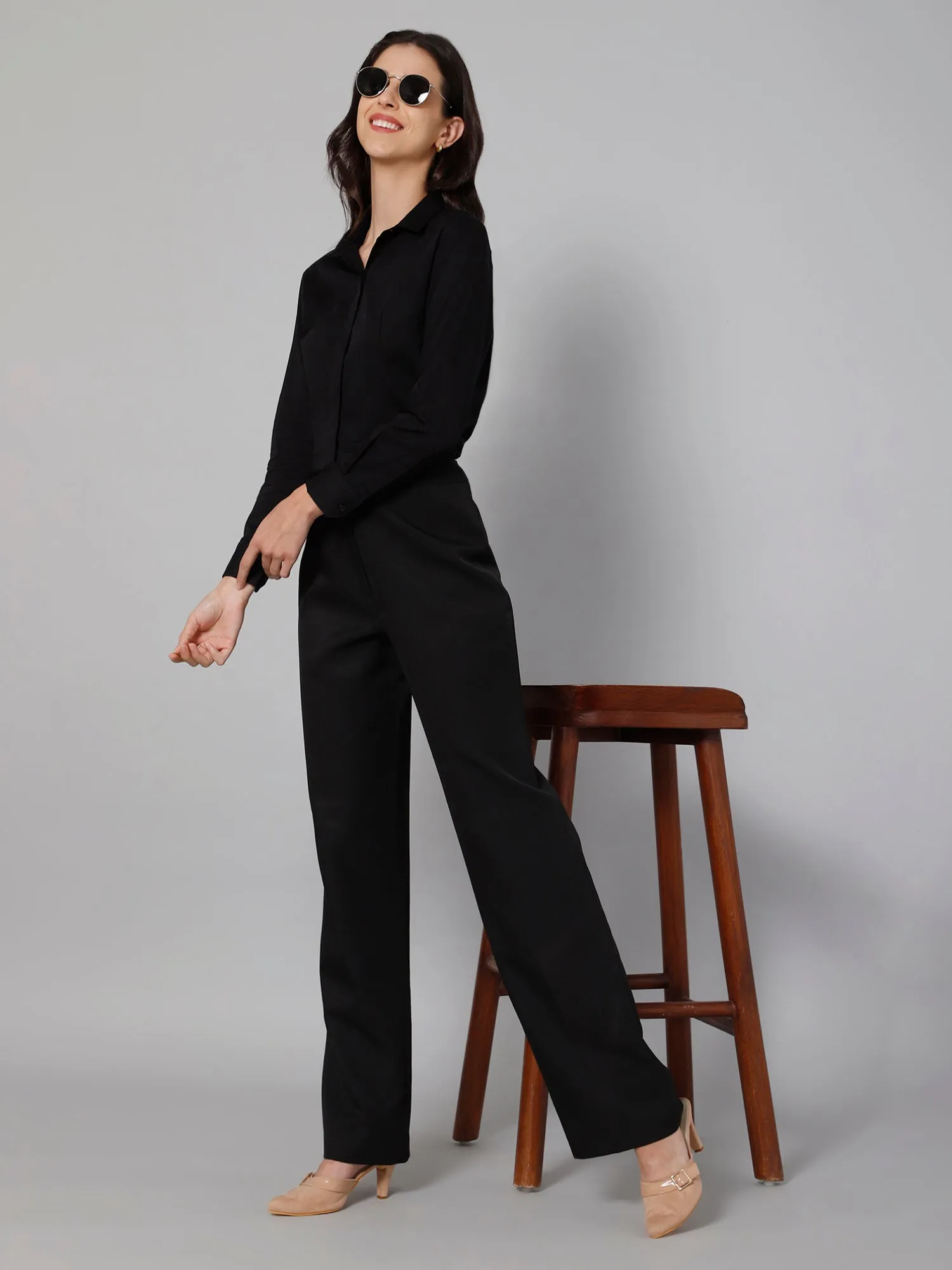 Women's Formal Slim Fit Black Regular Full Sleeve  Shirt