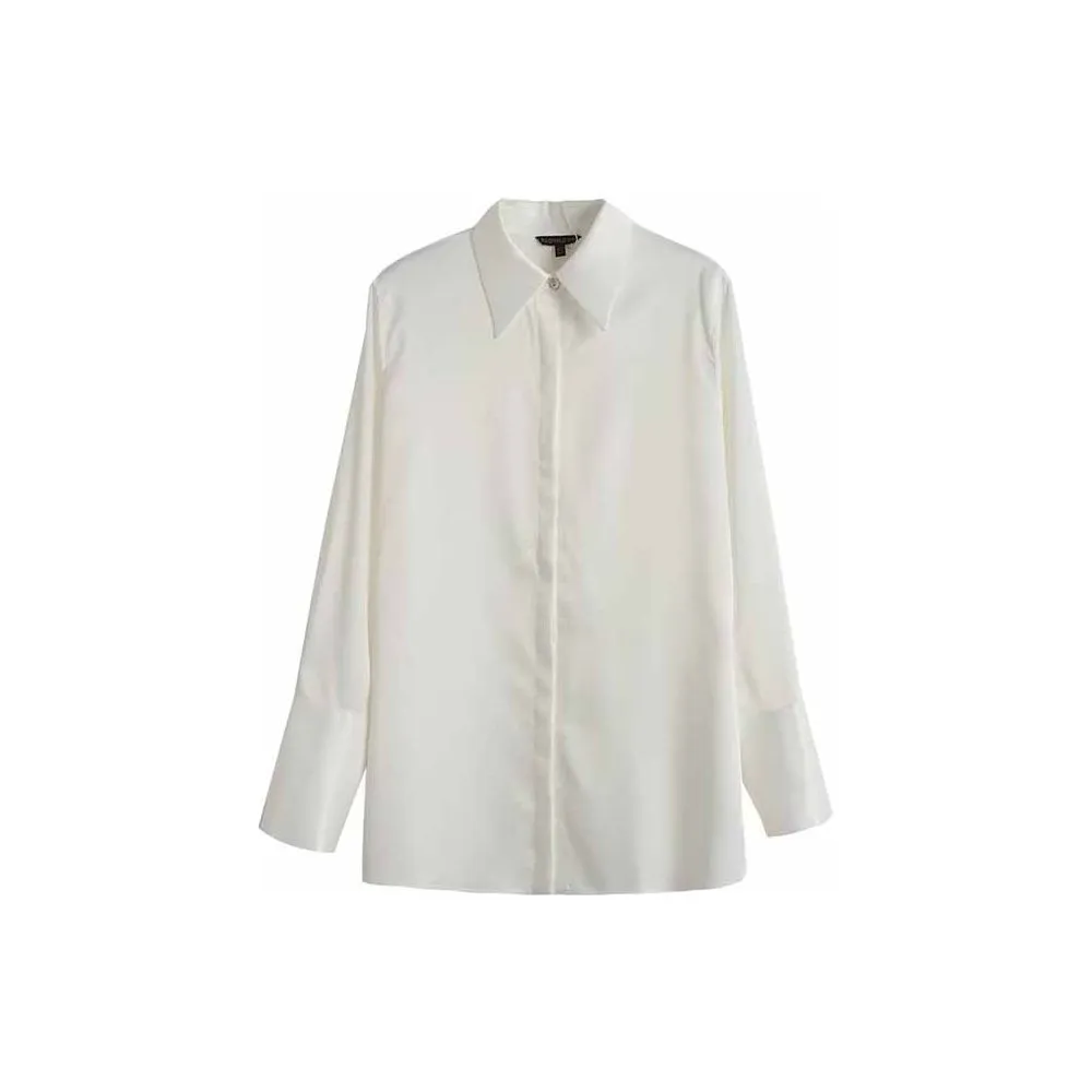 Women's Solid Satin Long Sleeve Button-up Shirt