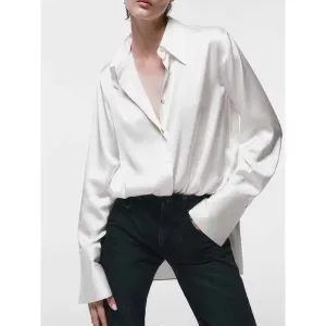 Women's Solid Satin Long Sleeve Button-up Shirt