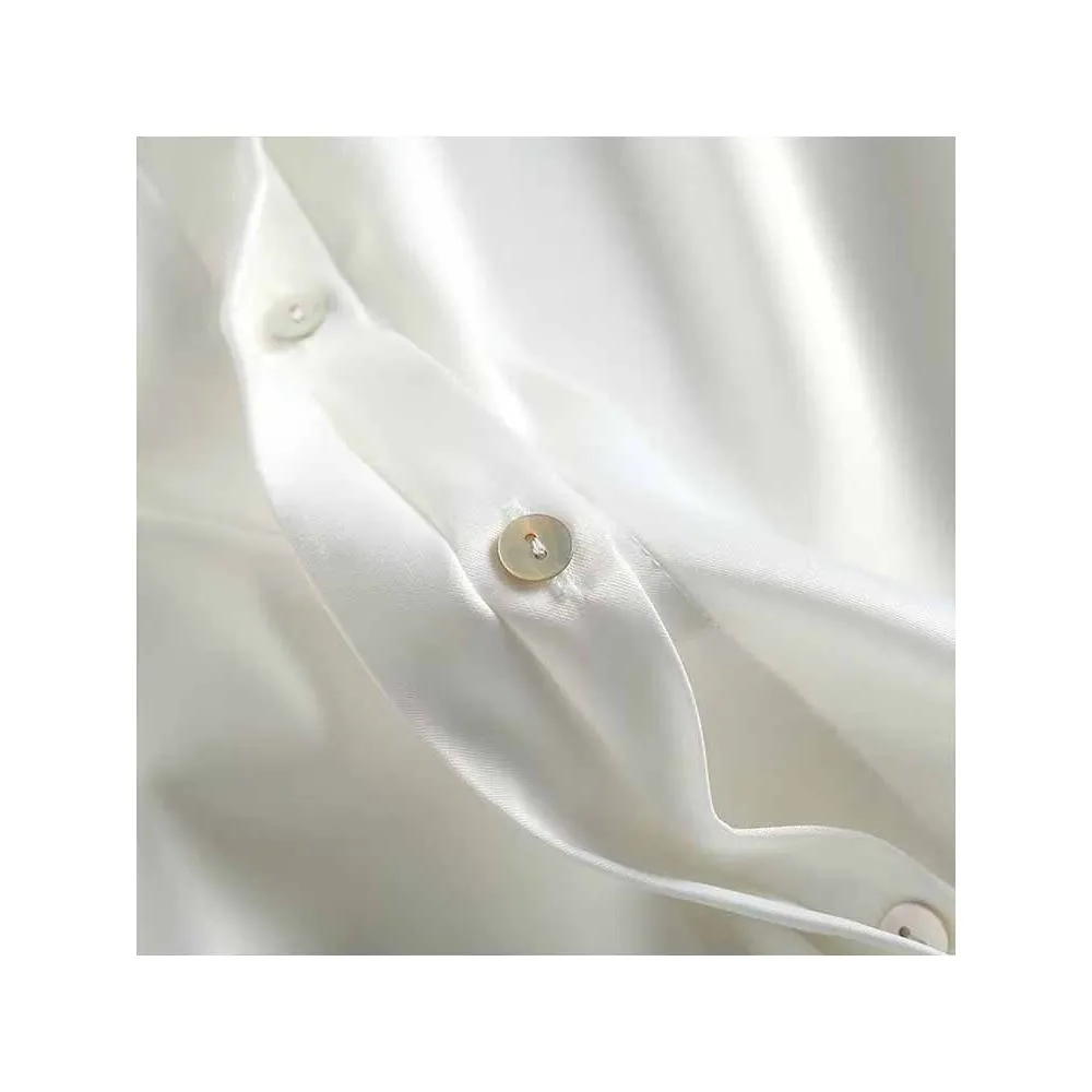 Women's Solid Satin Long Sleeve Button-up Shirt