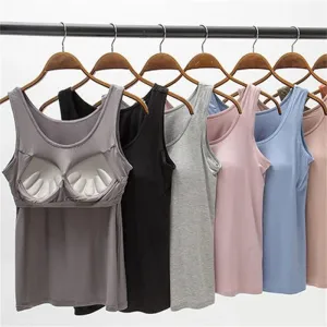 Women's Vest Tops with Built In Bra Padded Slim Fit Casual